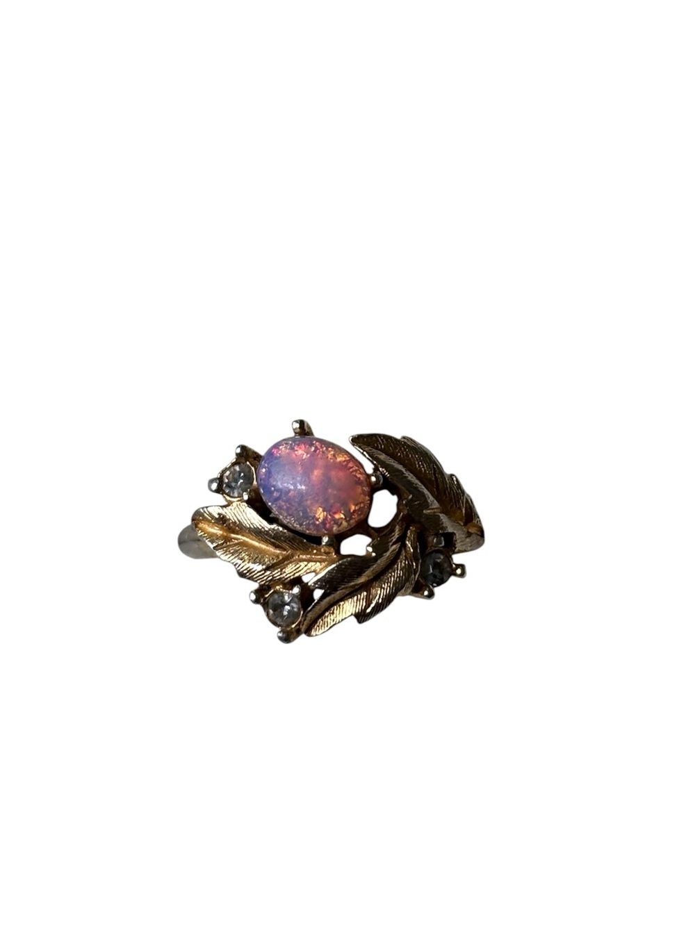Vintage-Style Pink Opal Leaf Ring - Avon